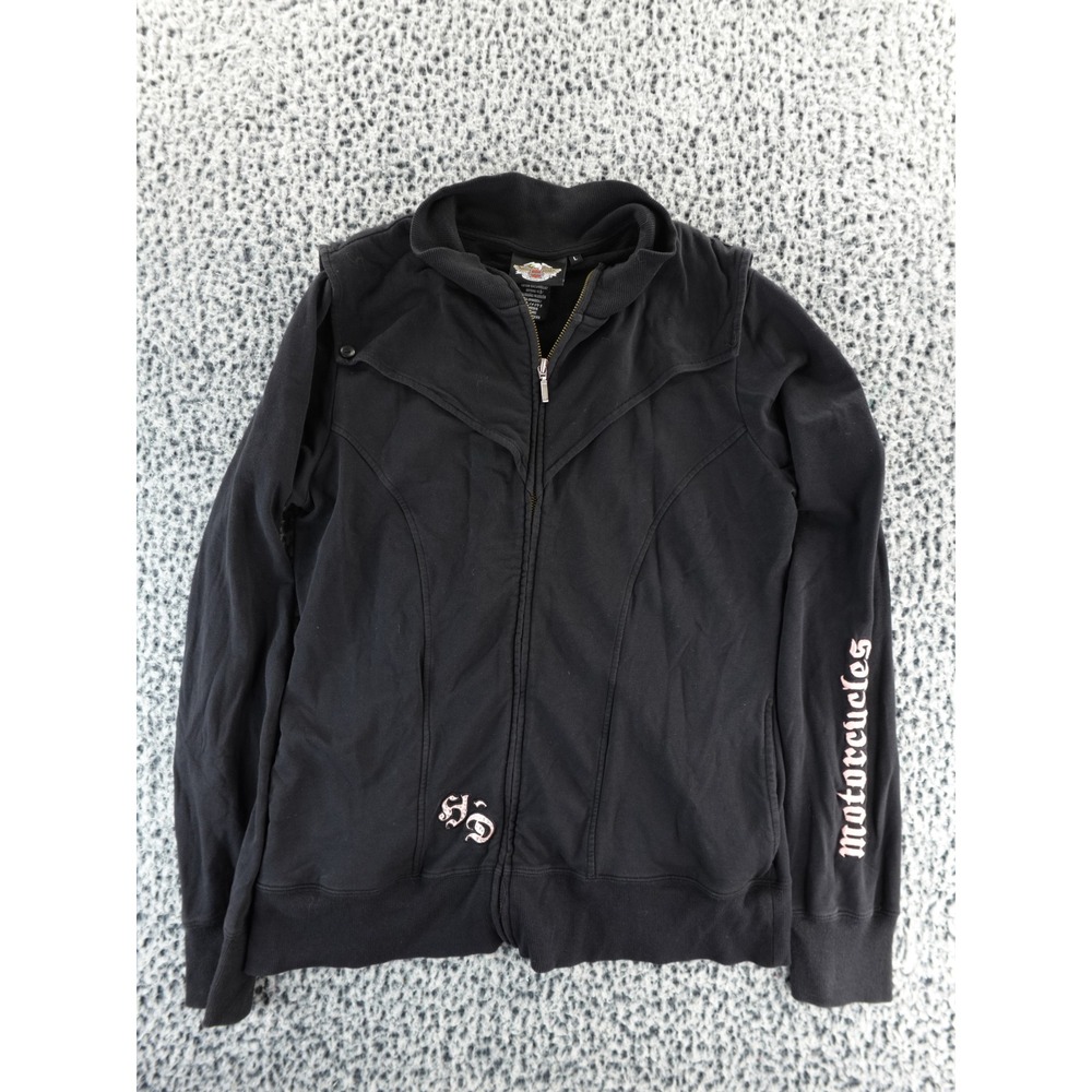 Harley Davidson Motorcycles Womens Black Full Zip Hoodie Jacket Size L